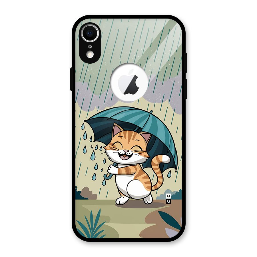 Cat In Rain Glass Back Case for iPhone XR Logo Cut