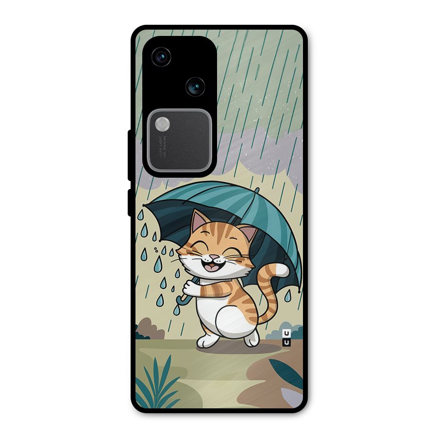 Cat In Rain Metal Back Case for Vivo V30 Pro