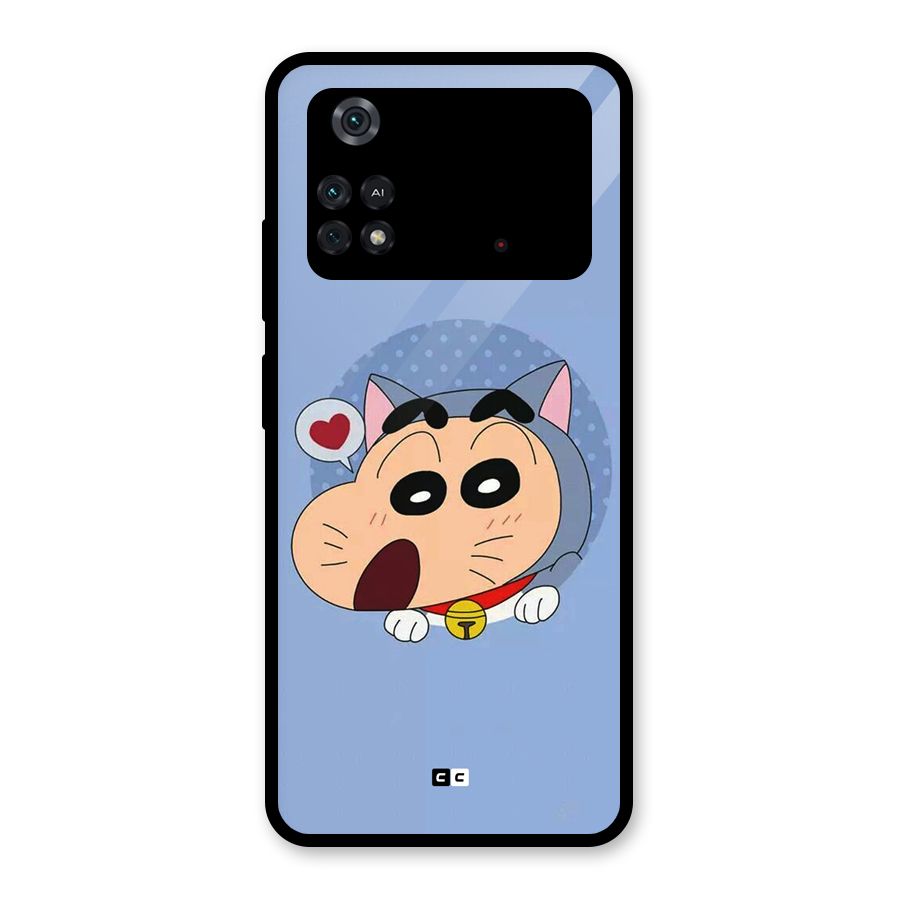 Cat Shinchan Glass Back Case for Poco M4 Pro 4G