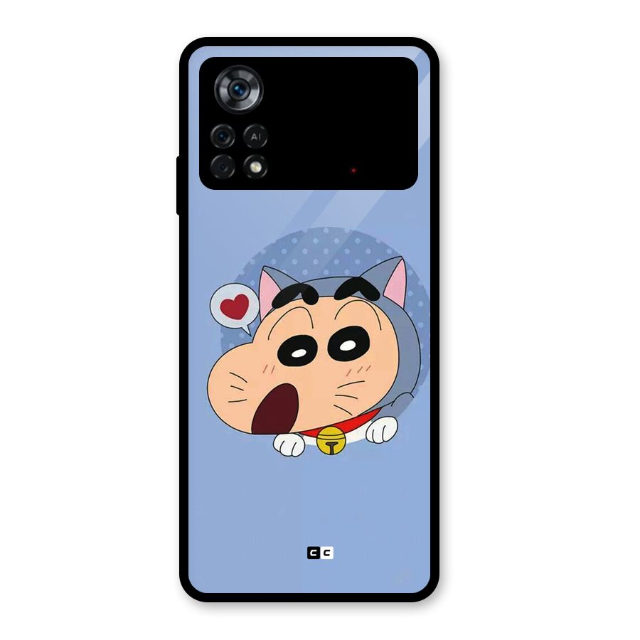 Cat Shinchan Glass Back Case for Poco X4 Pro 5G