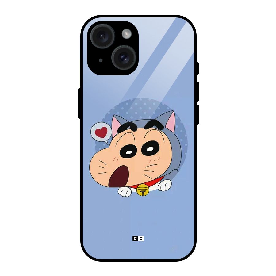 Cat Shinchan Glass Back Case for iPhone 15