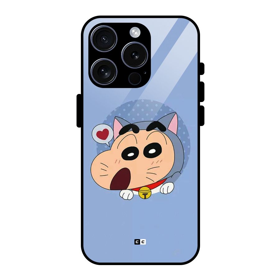 Cat Shinchan Glass Back Case for iPhone 15 Pro