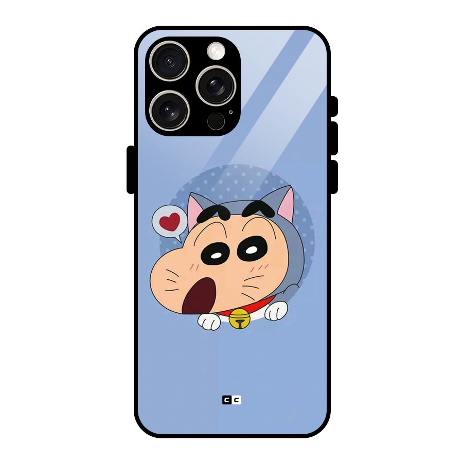 Cat Shinchan Glass Back Case for iPhone 15 Pro Max