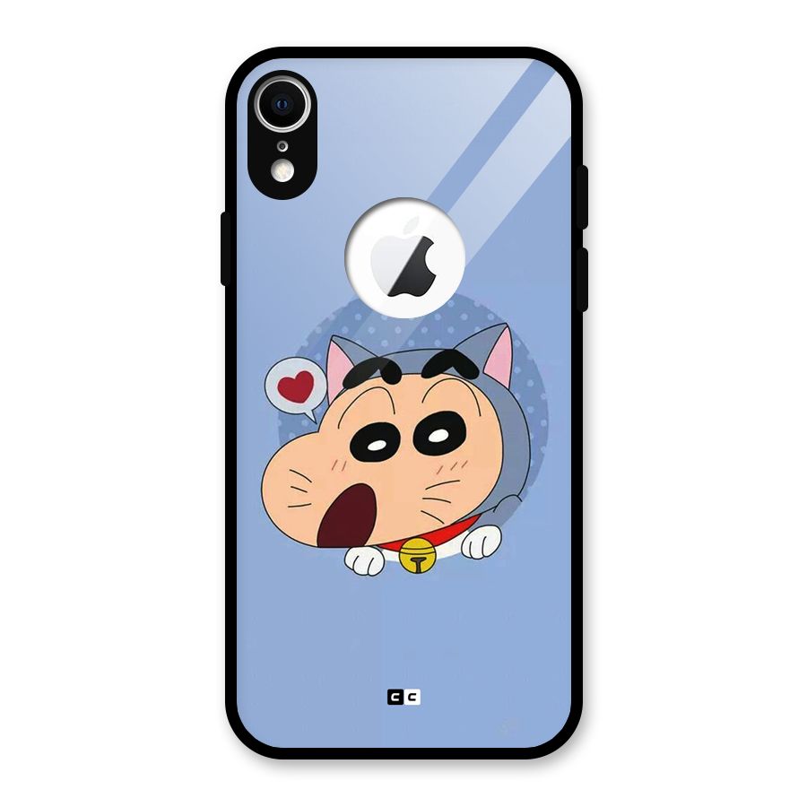 Cat Shinchan Glass Back Case for iPhone XR Logo Cut