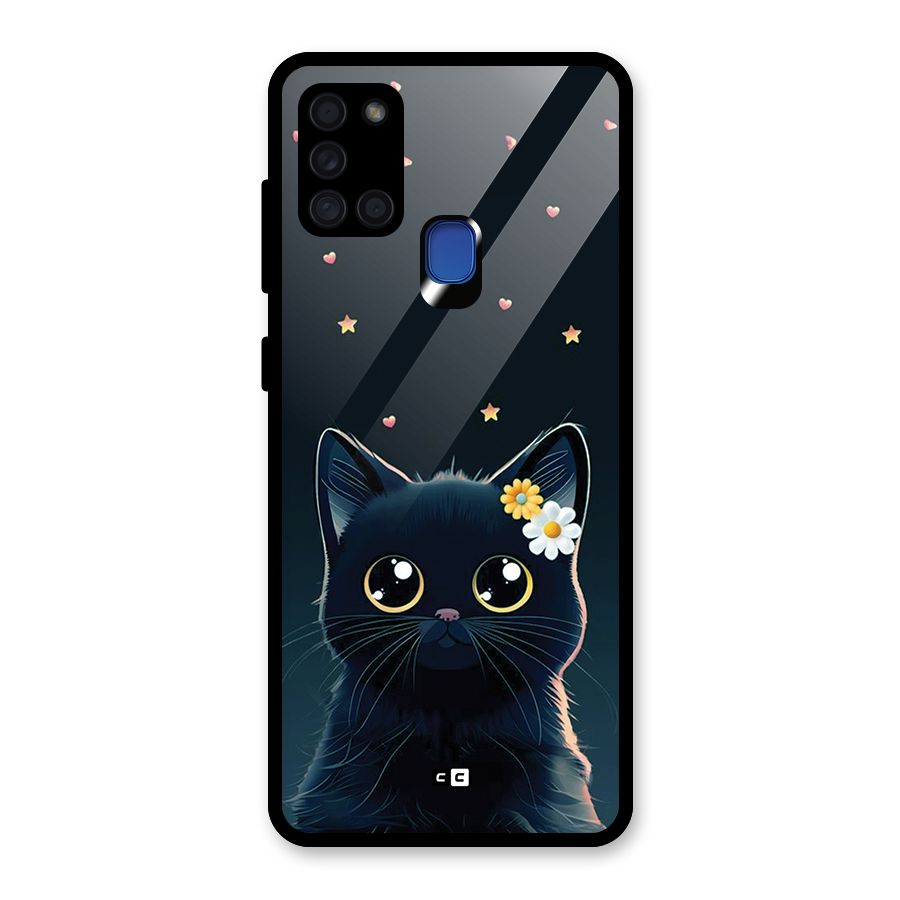 Cat With Flowers Glass Back Case for Galaxy A21s