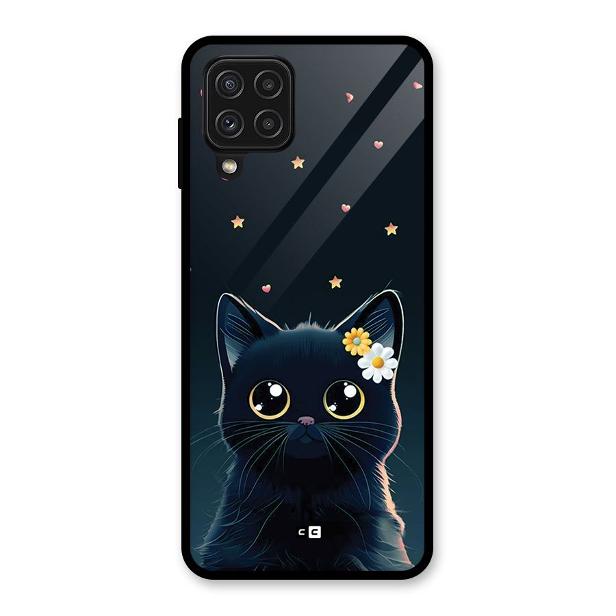 Cat With Flowers Glass Back Case for Galaxy A22 4G