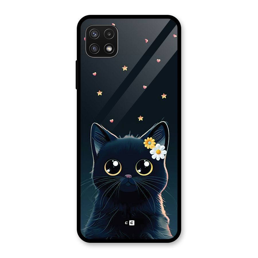 Cat With Flowers Glass Back Case for Galaxy A22 5G