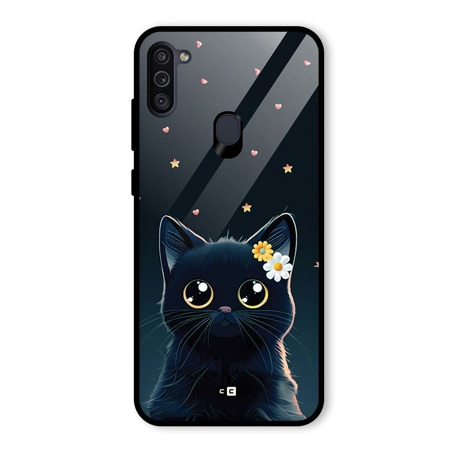 Cat With Flowers Glass Back Case for Galaxy M11