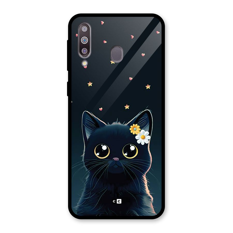 Cat With Flowers Glass Back Case for Galaxy M30