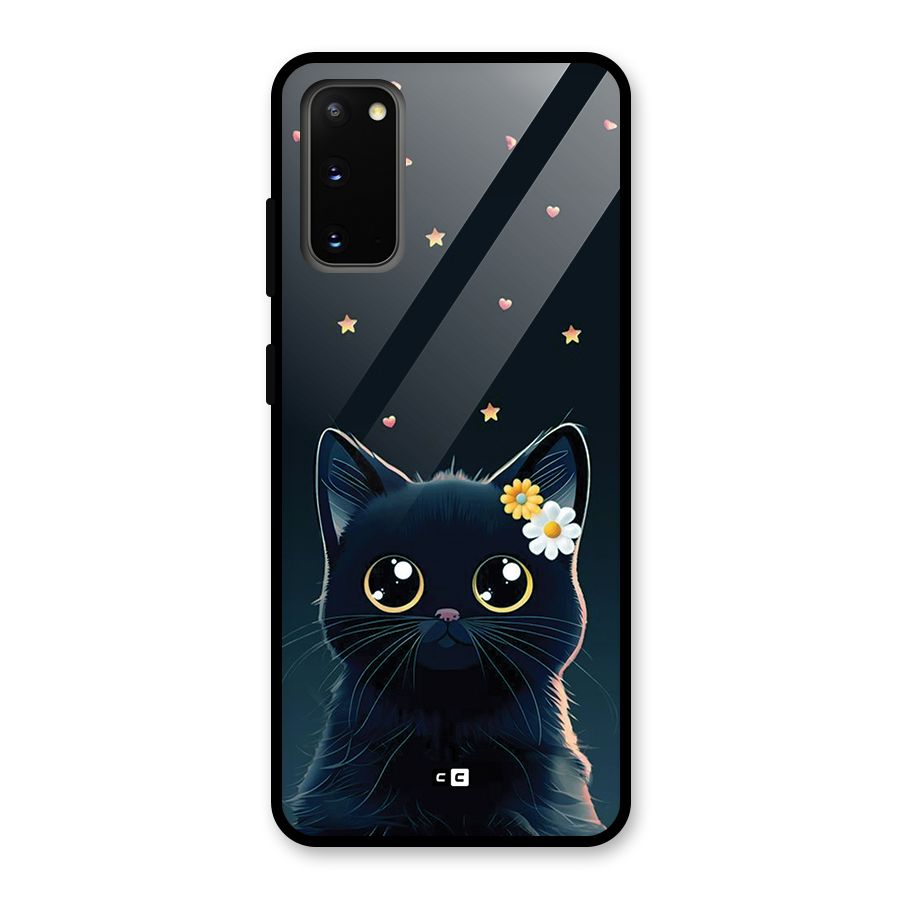 Cat With Flowers Glass Back Case for Galaxy S20