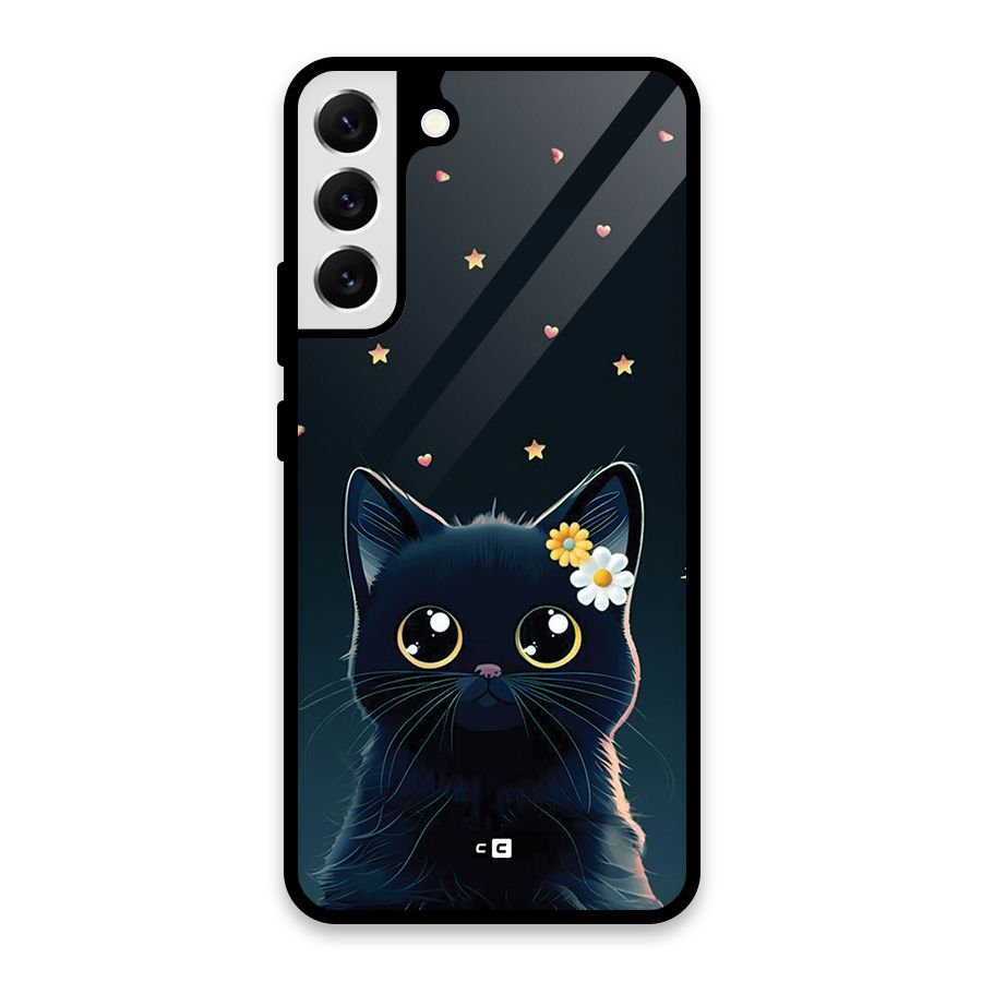 Cat With Flowers Glass Back Case for Galaxy S22 Plus 5G