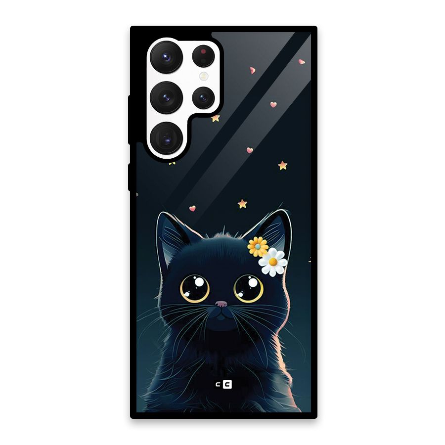 Cat With Flowers Glass Back Case for Galaxy S22 Ultra 5G