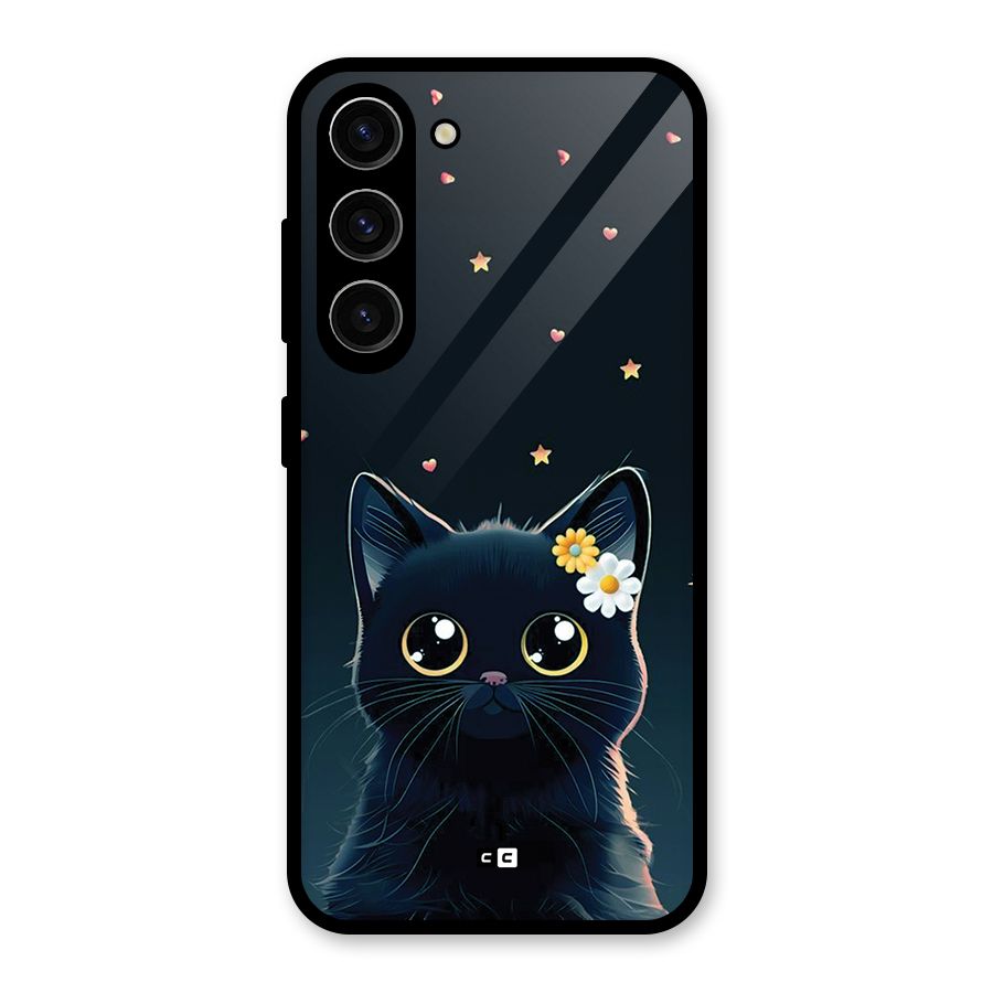 Cat With Flowers Glass Back Case for Galaxy S23