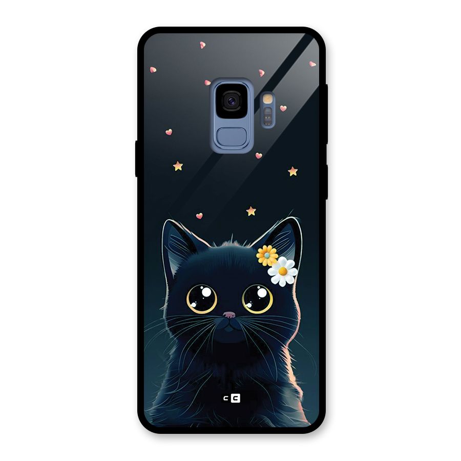Cat With Flowers Glass Back Case for Galaxy S9