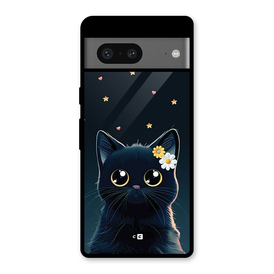 Cat With Flowers Glass Back Case for Google Pixel 7