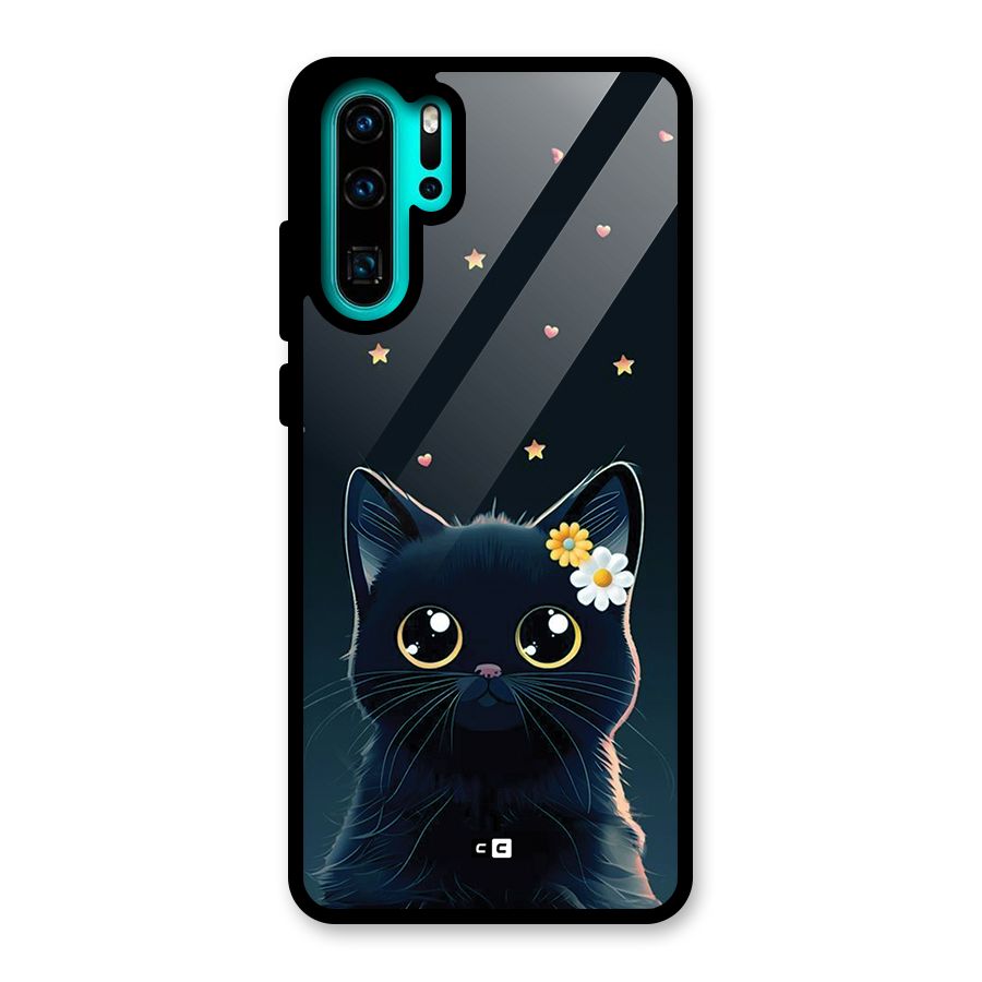 Cat With Flowers Glass Back Case for Huawei P30 Pro
