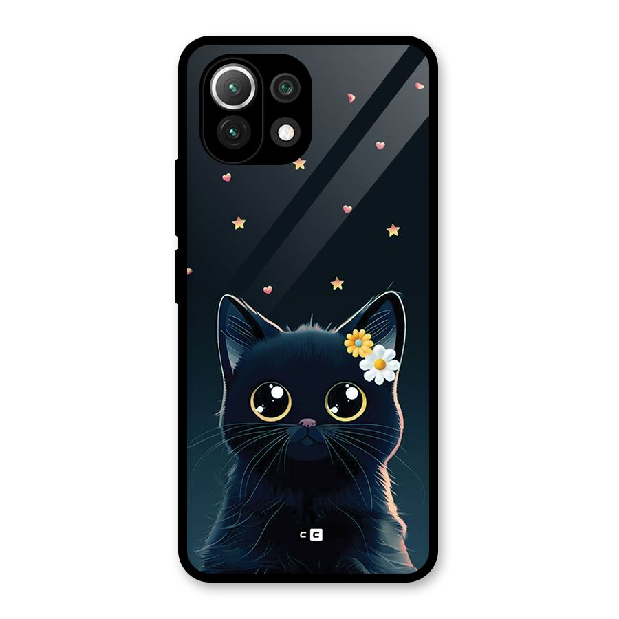 Cat With Flowers Glass Back Case for Mi 11 Lite