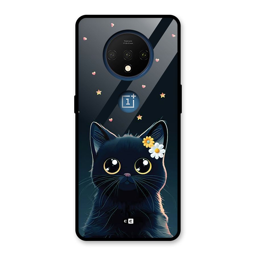 Cat With Flowers Glass Back Case for OnePlus 7T