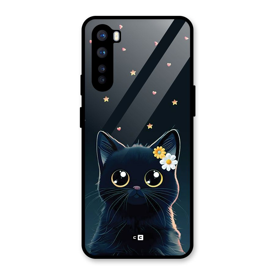 Cat With Flowers Glass Back Case for OnePlus Nord