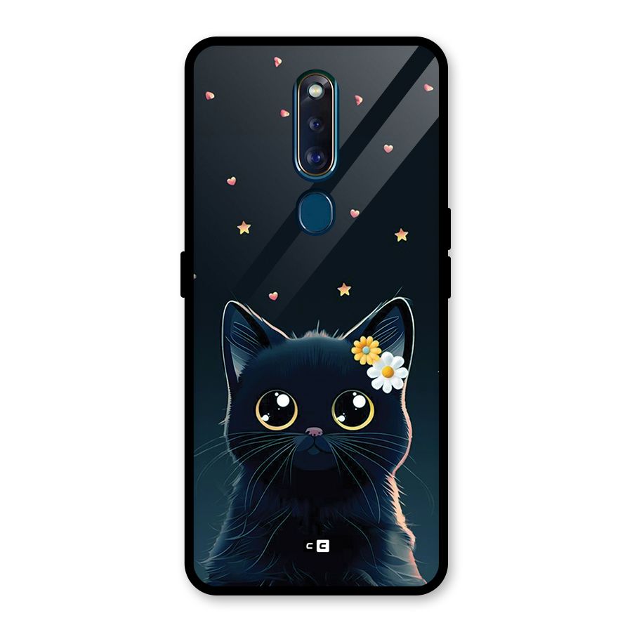 Cat With Flowers Glass Back Case for Oppo F11 Pro