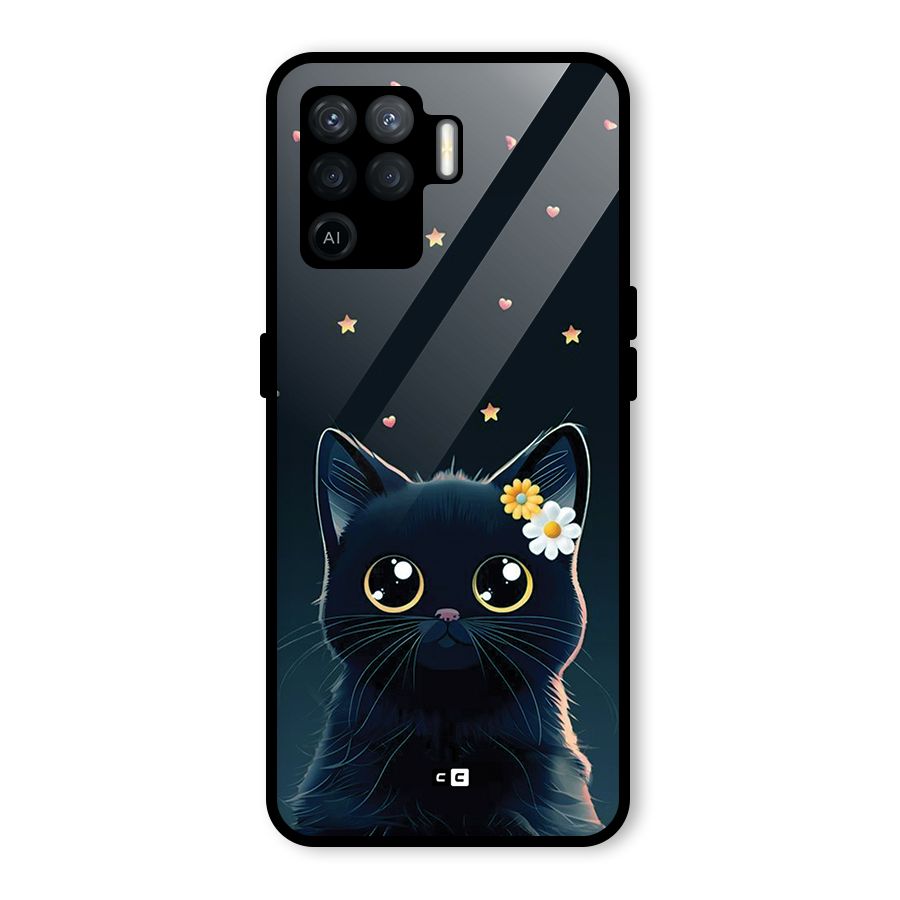 Cat With Flowers Glass Back Case for Oppo F19 Pro