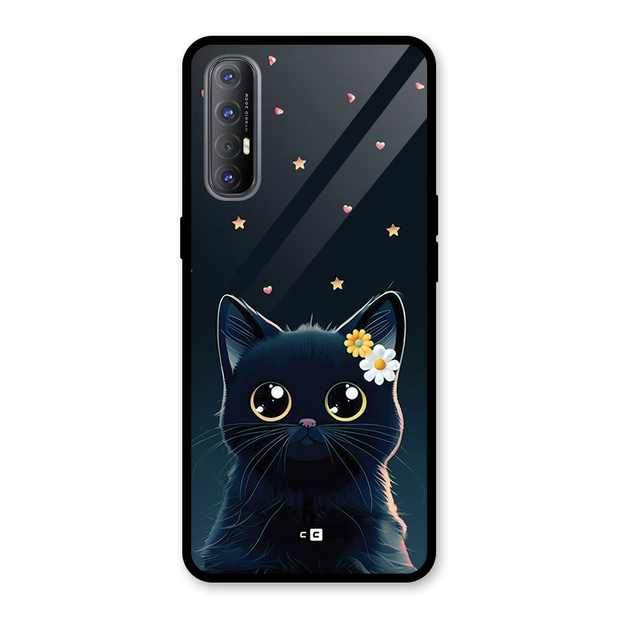 Cat With Flowers Glass Back Case for Oppo Reno3 Pro