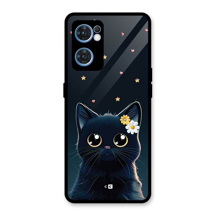 Cat With Flowers Glass Back Case for Oppo Reno7 5G