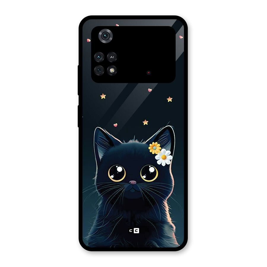 Cat With Flowers Glass Back Case for Poco M4 Pro 4G