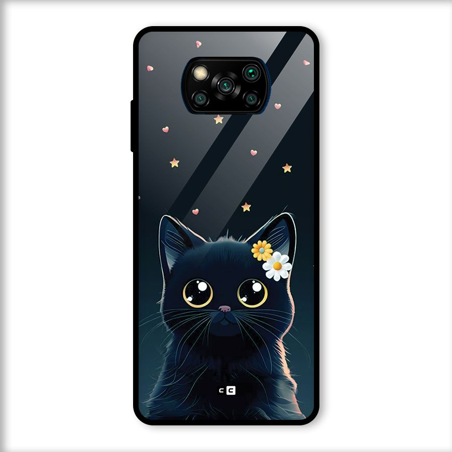 Cat With Flowers Glass Back Case for Poco X3