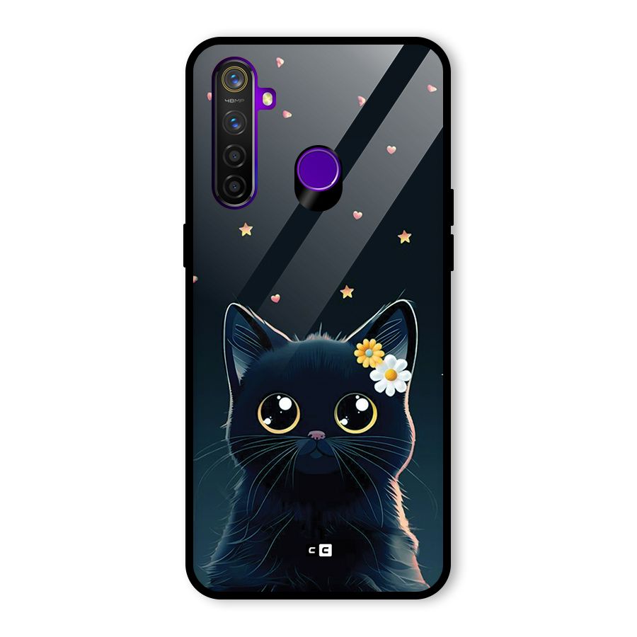 Cat With Flowers Glass Back Case for Realme 5 Pro