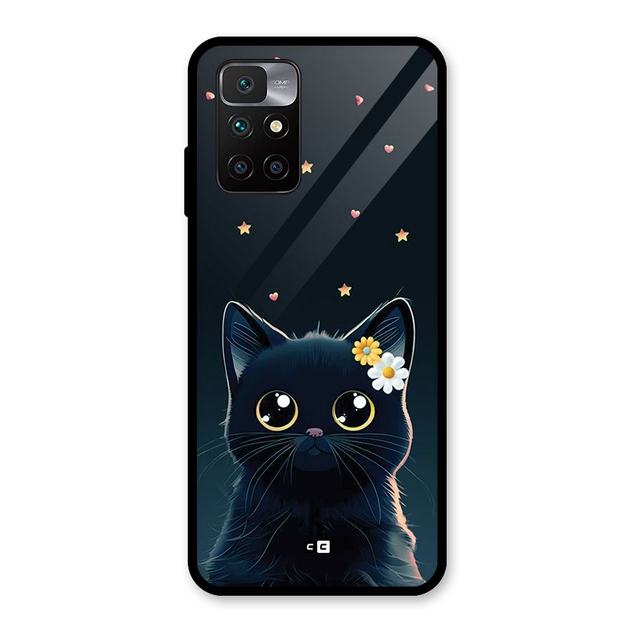 Cat With Flowers Glass Back Case for Redmi 10 Prime