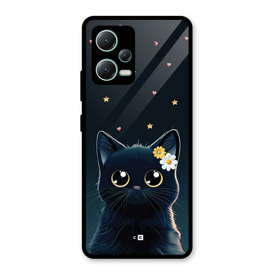 Cat With Flowers Glass Back Case for Redmi Note 12 5G