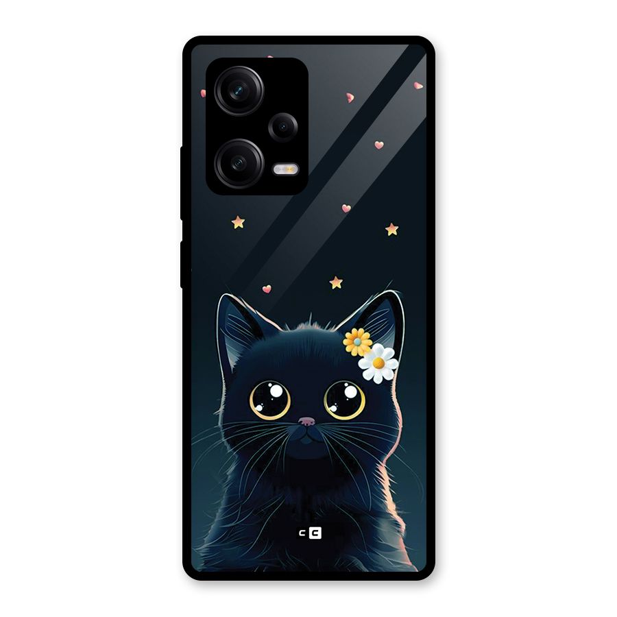 Cat With Flowers Glass Back Case for Redmi Note 12 Pro