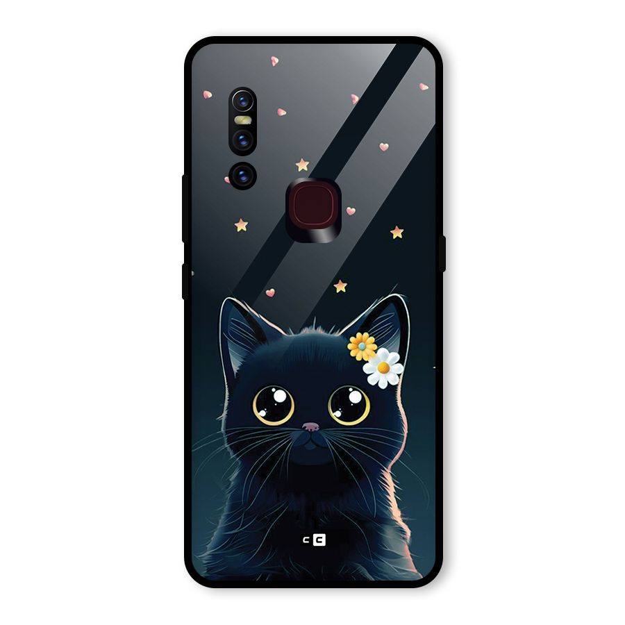 Cat With Flowers Glass Back Case for Vivo V15