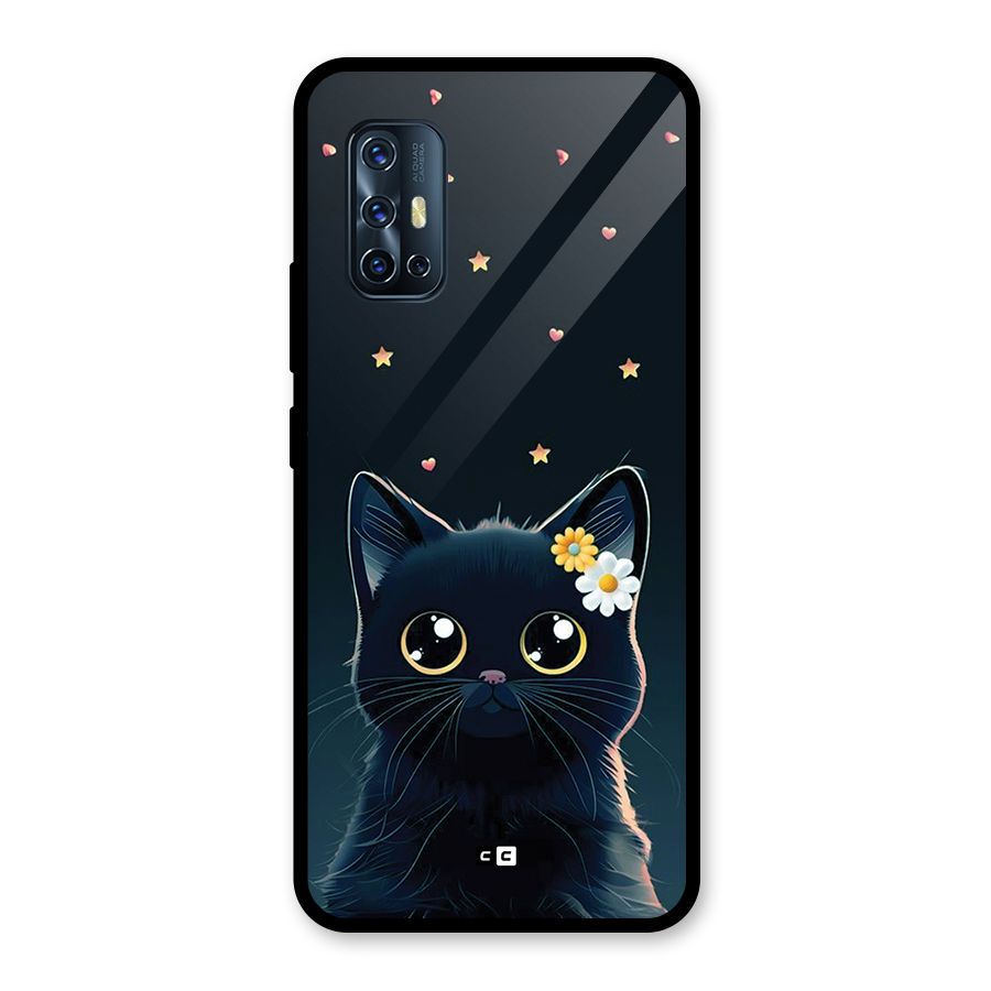 Cat With Flowers Glass Back Case for Vivo V17