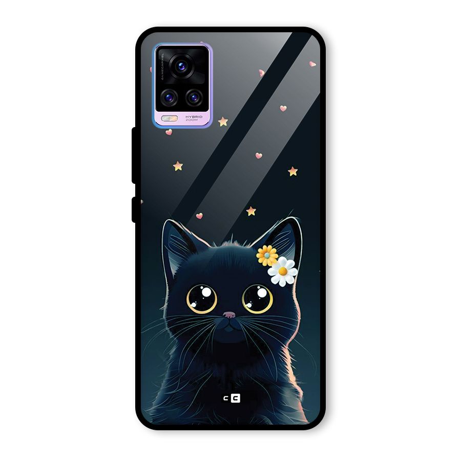 Cat With Flowers Glass Back Case for Vivo V20 Pro