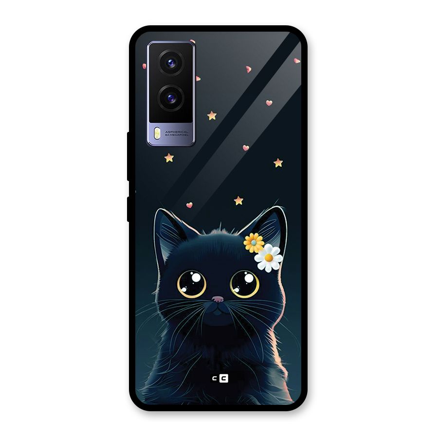 Cat With Flowers Glass Back Case for Vivo V21e 5G