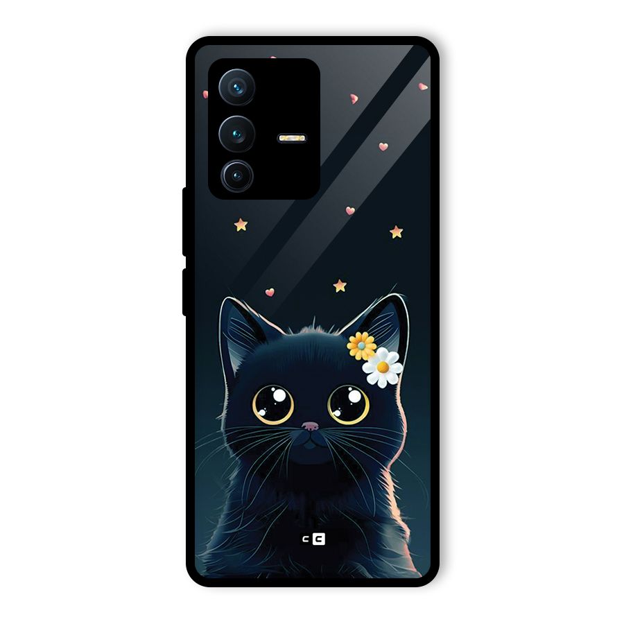 Cat With Flowers Glass Back Case for Vivo V23 Pro