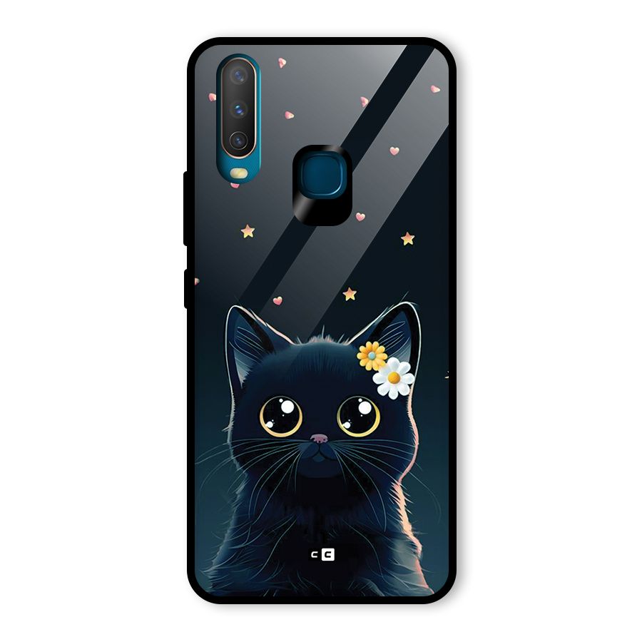 Cat With Flowers Glass Back Case for Vivo Y15