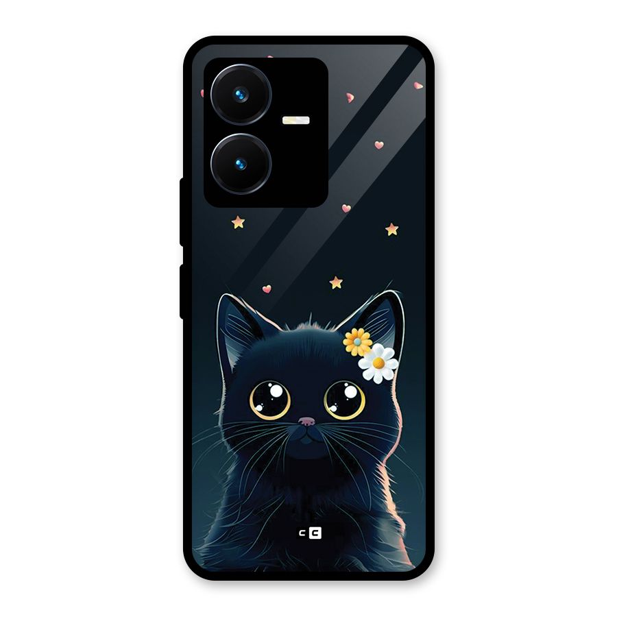Cat With Flowers Glass Back Case for Vivo Y22s