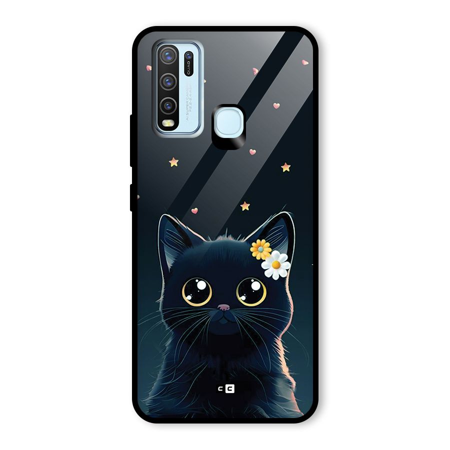 Cat With Flowers Glass Back Case for Vivo Y30