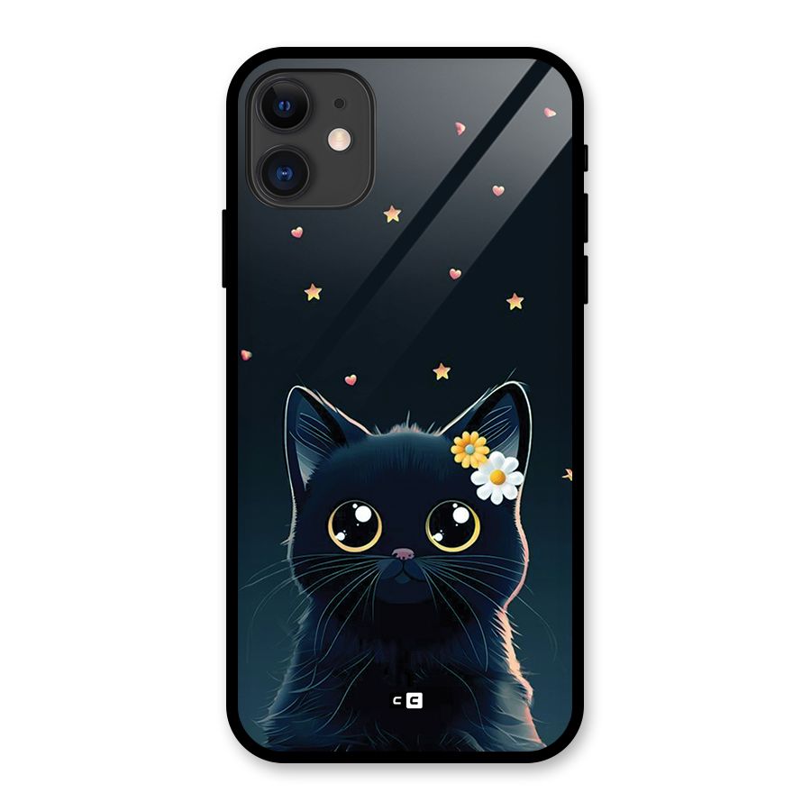 Cat With Flowers Glass Back Case for iPhone 11