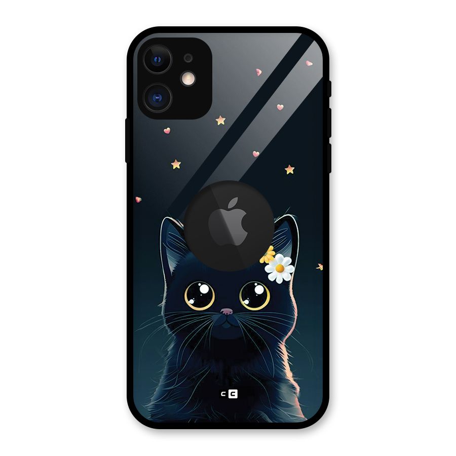 Cat With Flowers Glass Back Case for iPhone 11 Logo Cut