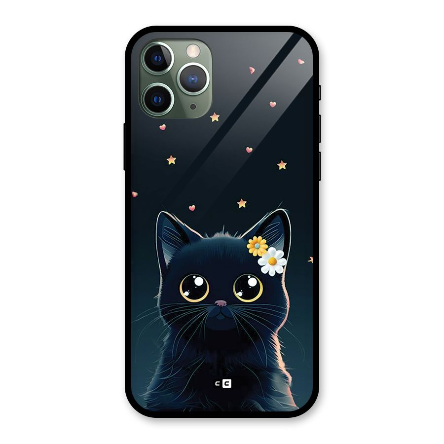 Cat With Flowers Glass Back Case for iPhone 11 Pro
