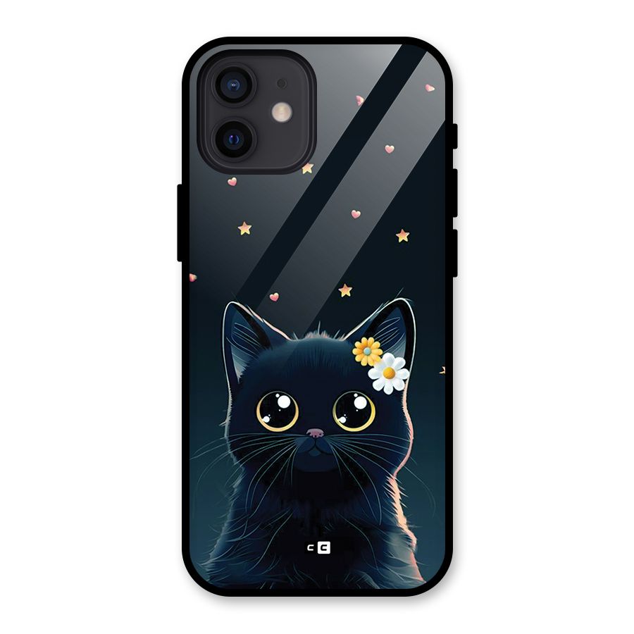 Cat With Flowers Glass Back Case for iPhone 12