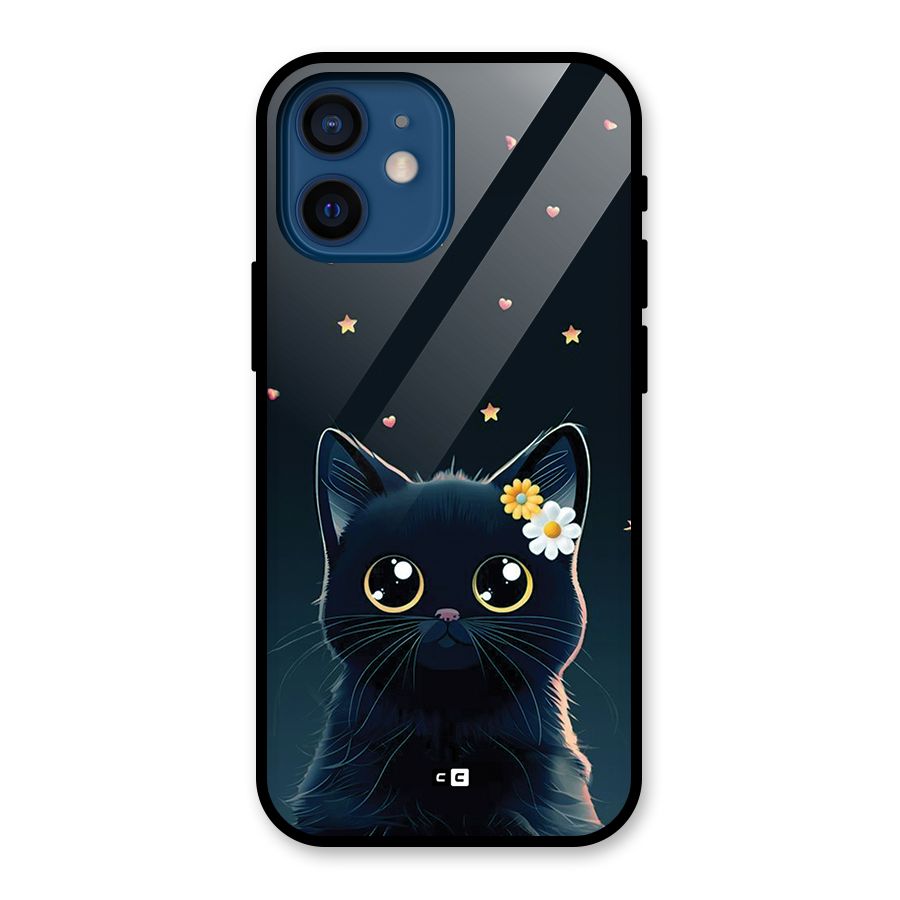Cat With Flowers Glass Back Case for iPhone 12 Mini