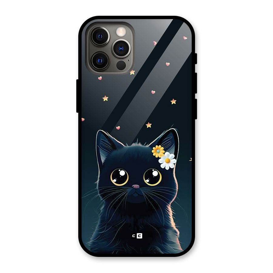 Cat With Flowers Glass Back Case for iPhone 12 Pro