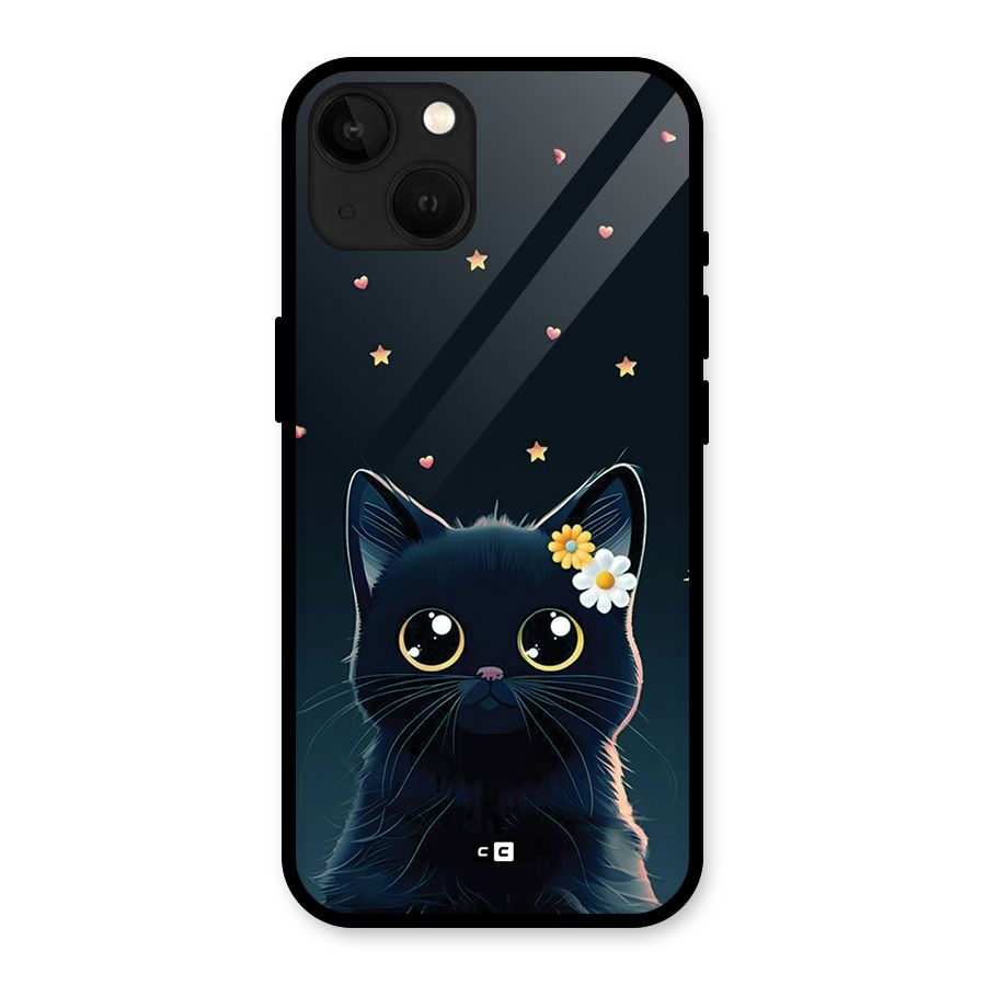 Cat With Flowers Glass Back Case for iPhone 13