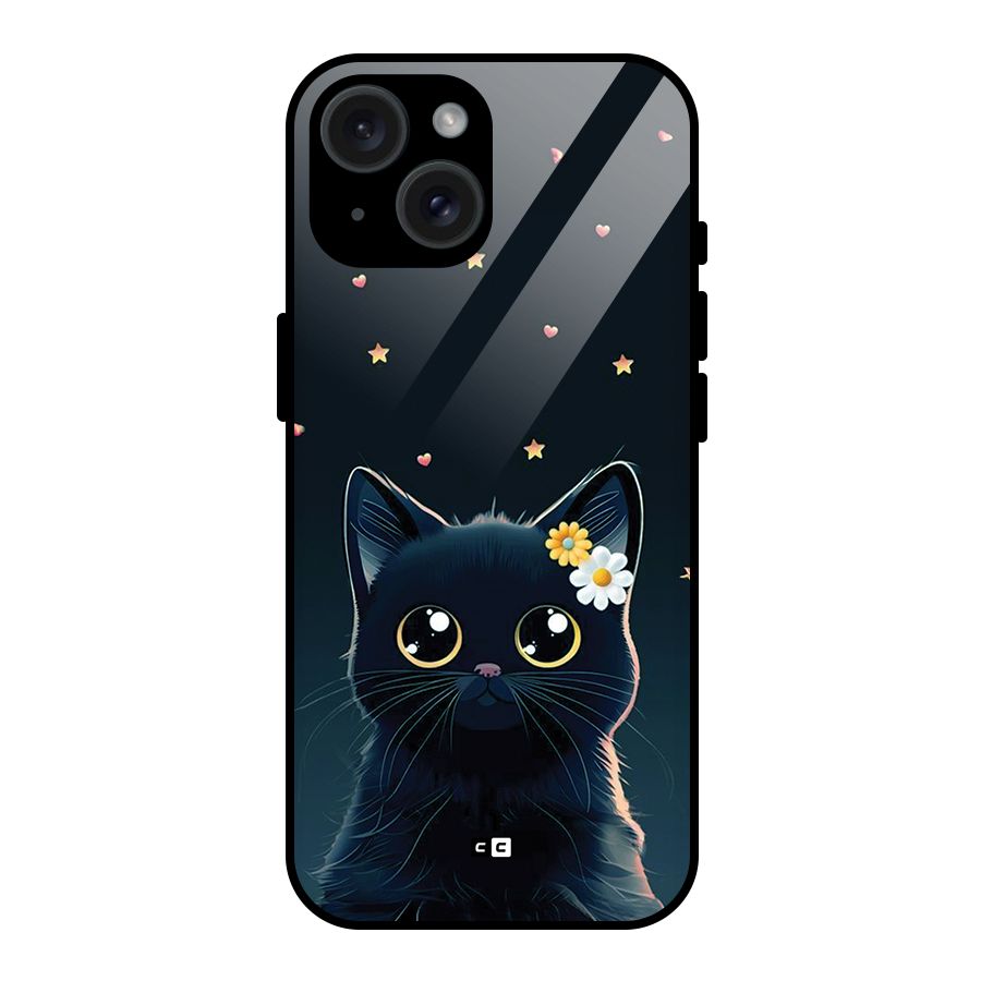 Cat With Flowers Glass Back Case for iPhone 15