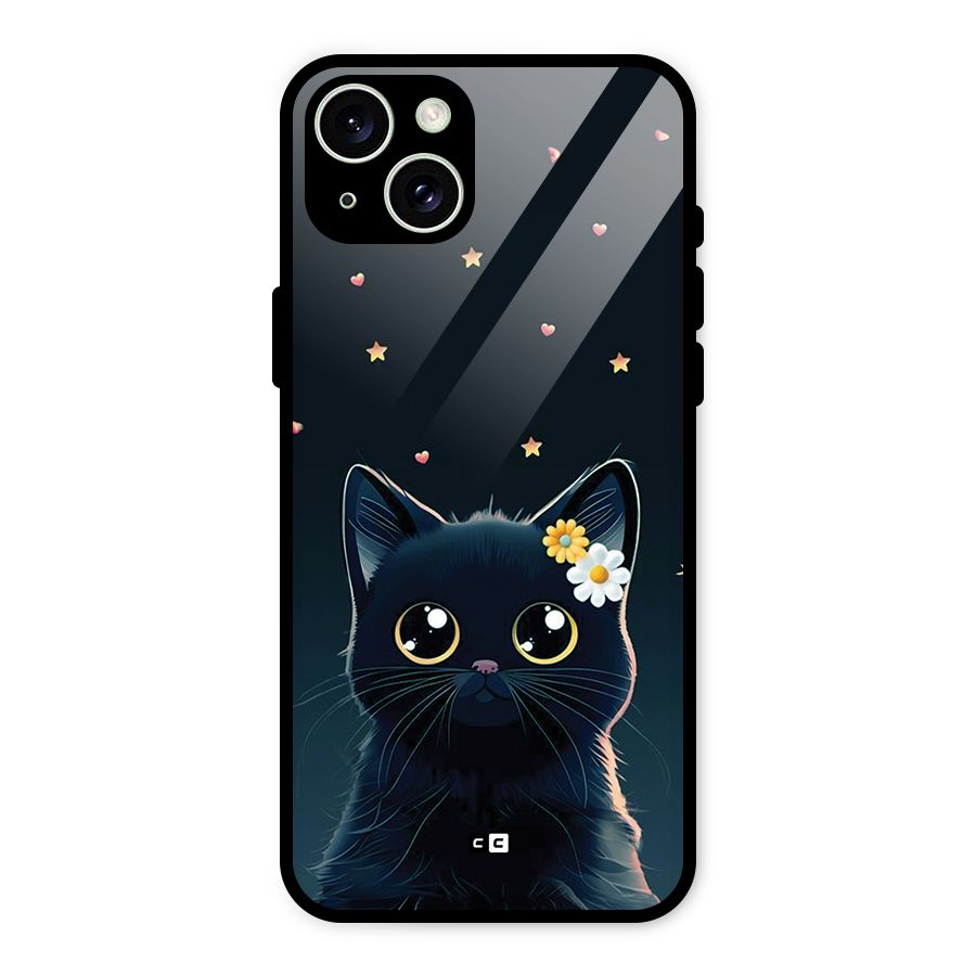 Cat With Flowers Glass Back Case for iPhone 15 Plus